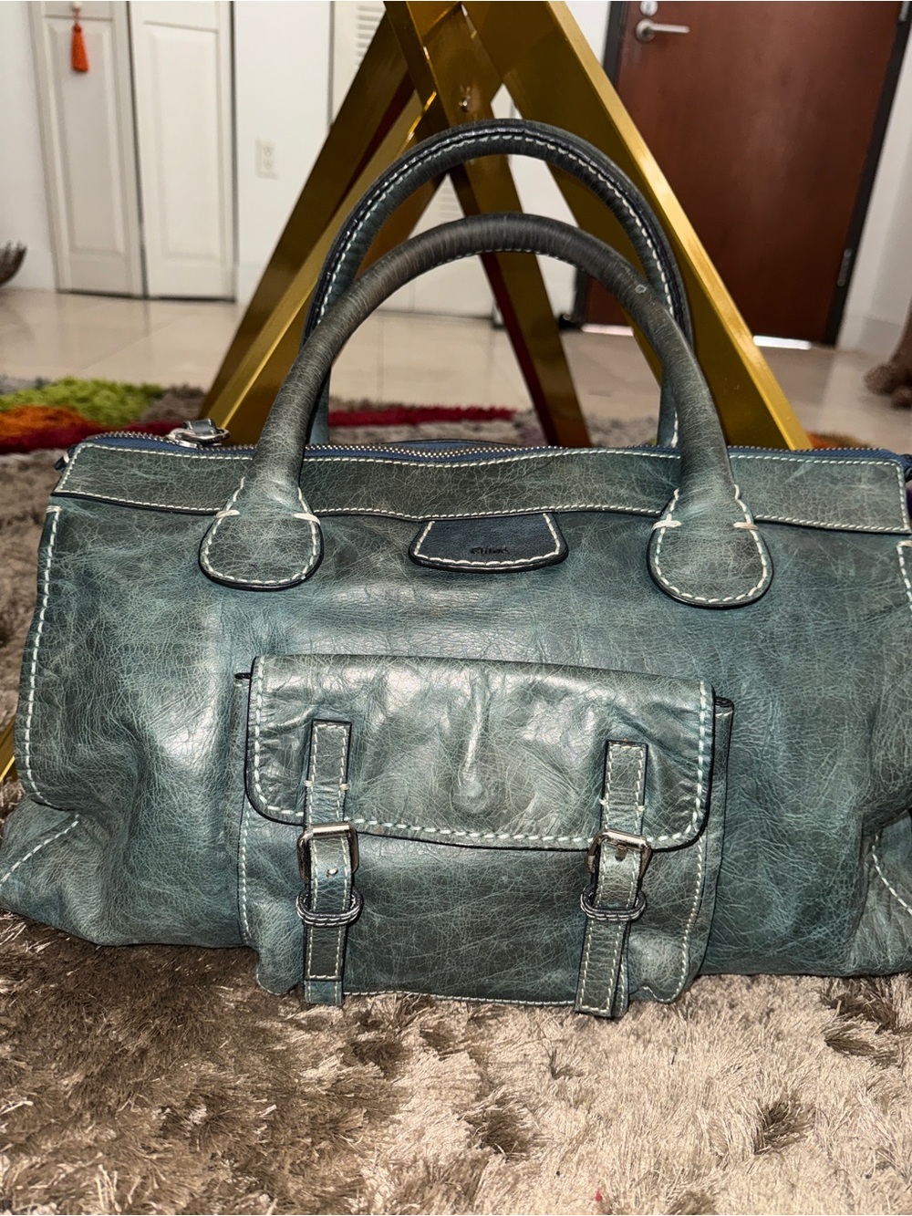 Chloe Black Leather Edith Tote with Contrast Stitching - Picture 3 of 12